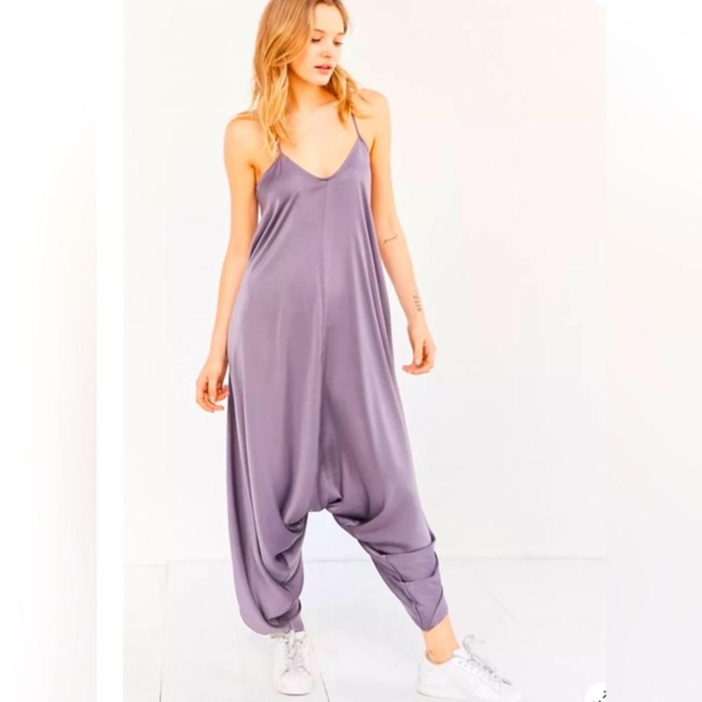 UO Silence + Noise Oversized Purple Satin Jumpsuit - Size Small